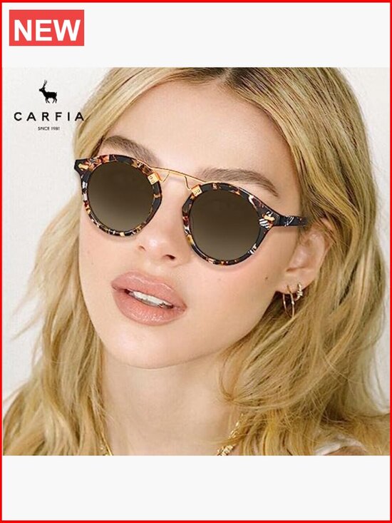 Retro Double Bridge Metal Brow Round Sunglasses for Women Small Face main image 7